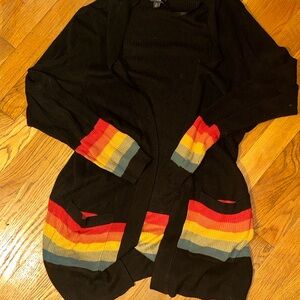 Torrid Black Cardigan with Rainbow Stripes